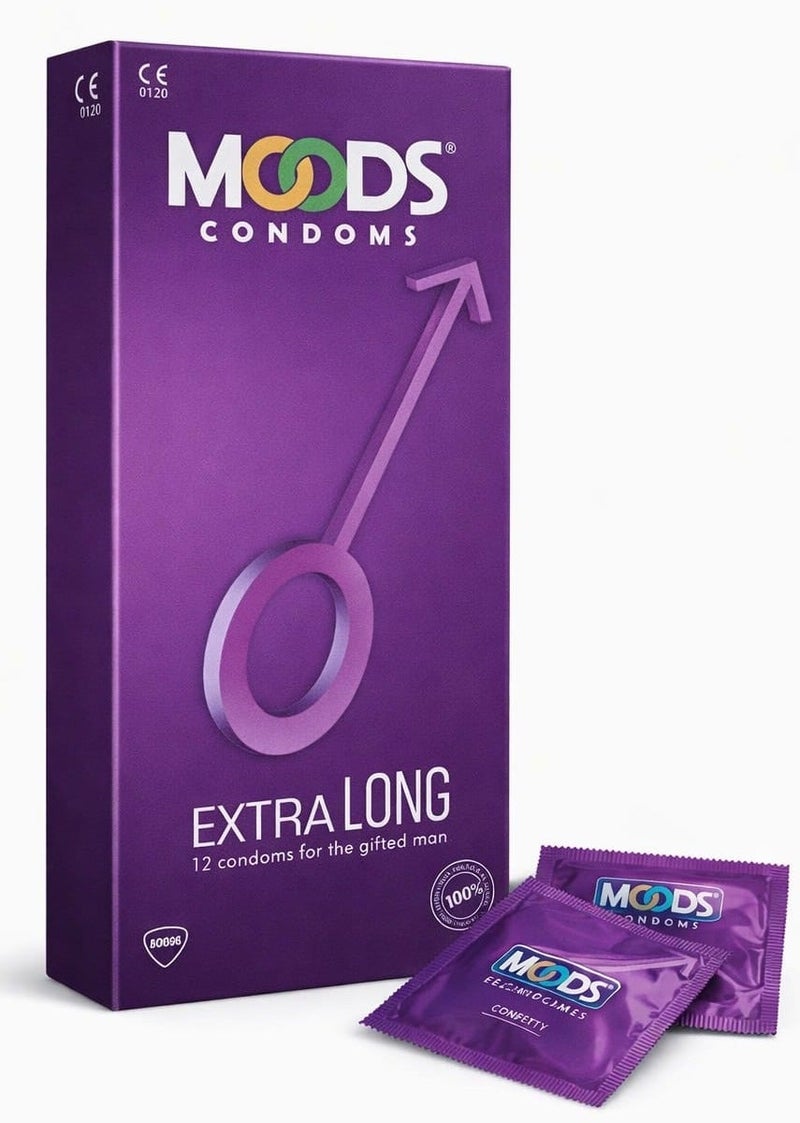 Moods Extra Long Condoms – Pack of 12 | Comfortable Fit | Premium Latex | Discreet Packaging - Image 2